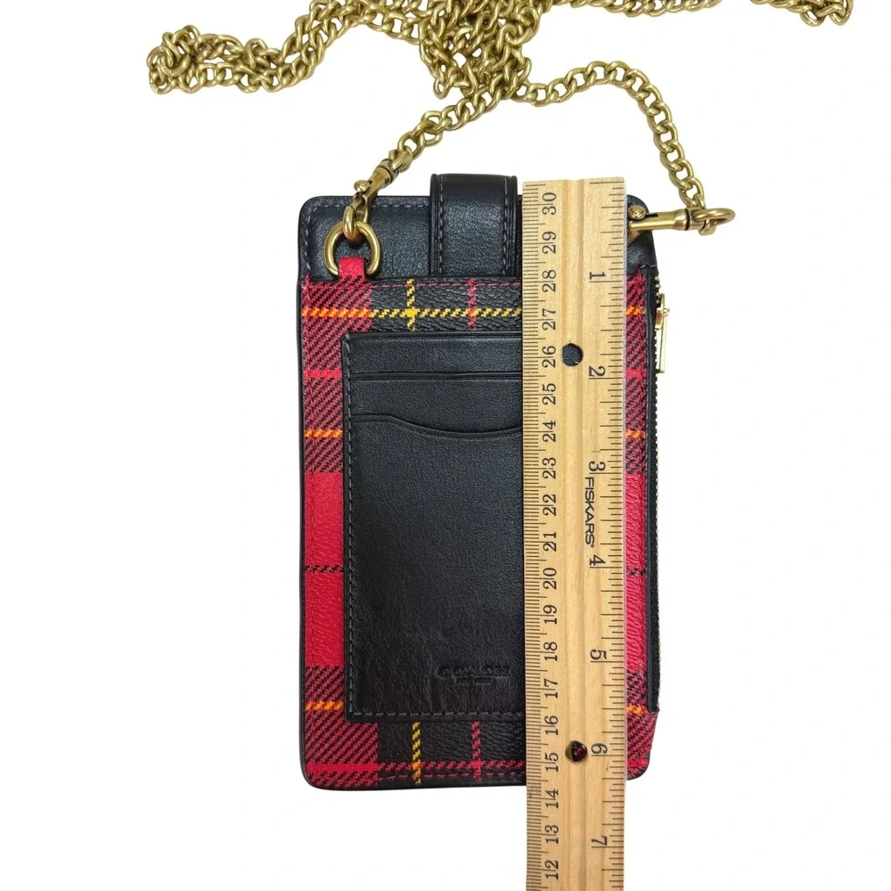 Coach Phone Crossbody OS Red Plaid Leather Gold Chain Strap Wallet Bag